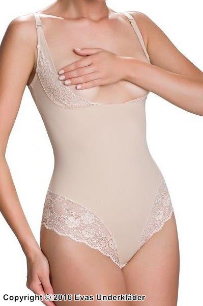 Shapewear body, floral lace, without cups, belly and buttocks control
